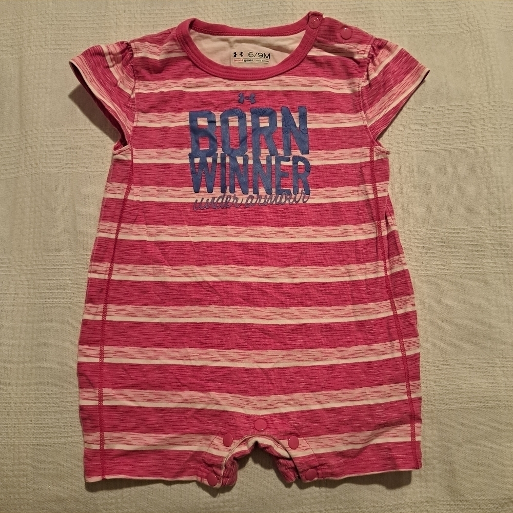 Under Armour girls 6-9 months pink romper, snaps on the shoulder and inseam